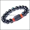 Beaded Strands Natural Obsidian Beaded Strands Luxury Designer Rainbow Eye Cylinder Bracelet Dragon And Phoenix Decorative Pattern B Dhzin