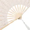 Lace Fabric Silk Folding Fans Chinese Style Bamboo Fans Hand Held Dance Flower Party Wedding Prom Desktop Ornaments MJ0863