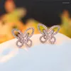 Boucles d'oreilles mignonnes femme cristal blanc pierre Vintage couleur argent mariage pour femmes luxe petit papillon
