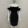 Plume d'autruche femmes dame sexy mini robes fête club robe douce de luxe anniversaire bal SP1820