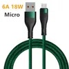 Кабели Micro USB Type C 6A, плетеный шнур зарядного устройства для быстрой зарядки для Samsung S7 Xiaomi HTC 1M 2M