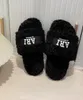 Accueil Fluffy Slipper Femmes Lettres Brodées Plates Pantoufles Luxurys Sandales Tongs Loisirs