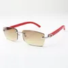 Novos óculos de sol C hardware 3524012 com bastões de madeira vermelhos e lentes de 56 mm para unissex286T