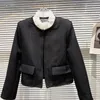 Womens Jackets Ruffles Stand Neck Women Short Coat Jackets Pockets Full Sleeves Formal Harajuku Elegant Lady Goth Clothes Black Color 221007