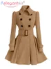 Kvinnorjackor Aelegantmis Autumn Winter Vintage Woman Wool Coat Classic Long Trench with Belt Office Lady Casual Business Outwear 221007