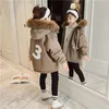 Down Coat vaste kleur capuchon in parka's voor 4 6 8 10 12 14 -jarige meisjes jassen mode winter warme verdikking jassen kinderen lange bovenkleding 221007