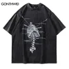 Męskie koszulki zagrożone nadmierna tshirt streetwear hip hop vintage szkielet czaszka druk punkowy gotycki koszulka harajuku swobodne luźne koszulki T221006
