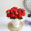 Flores decorativas 5 cabeças brancas peony artificial seda decoração de casamento inverno falso vermelho grande para jardim ao ar livre