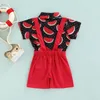 Clothing Sets Kids Baby Boys Gentleman Outfit Watermelon Print Short Sleeve Button T-shirt And Casual Suspender Shorts Set 6M-4T