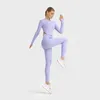 L-220 Yogakläder Sidasöm Delad tröja mjuk mot huden Casual joggingtröja Långärmad t-shirt Elastiska snabbtorkande skjortor med avtagbara kupor Slim Fit sporttoppar