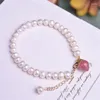 Strand Korea Söt naturlig sötvatten Pärl Crystal Armband Female Aventurine Pink Strawberry Pärled för Lady Fashion