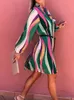 Casual jurken vintage kleurrijk patchwork korte elegante o-neck boog veter-up ploeg boho vrouwen lange mouw losse feest 221007