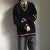 Herrtröjor Parets kläder Autumn Men ulltröja Löst rockar Student Black Color Pullover V-Neck Cardigan Cashmere Knitting 221007