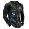 Mens TShirts Henley Shirt T shirt Tee Graphic Patterned Skull Plus Size Street Casual ButtonDown Print Long Sleeve Tops 221007