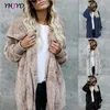 Manteau en fausse fourrure pour femmes femmes automne hiver chaud doux longue veste vêtements d'extérieur en peluche pardessus poche cardigan sans bouton avec capuche 221006