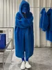 女性の毛皮のフェイクラウタロ冬冬長い暖かい濃い青い白いふわふわのコート女性とフードルーズカジュアルな韓国スタイルファッション221007