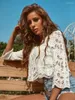 Women's Knits 2022 Summer Sexy Long Sleeve Lace Cardigan Women Tops Casual White Blusas Crochet Flower Jacket 22249