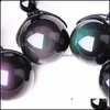 Naszyjniki wiszące 12 mm Stone Black Black Obsidian Rainbow Eye Koraliki Kullowe Transfer Lucky Love Crystal Biżuteria z liną do DHBLG