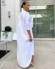 Casual Dresses Luxury Designer White Chiffon Shirt Long Elegant Young Fashion Full Sleeve Women Straight 221007