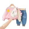 Clothing Sets 1 2 3 4 Years Autumn Childrenswear Fashion Baby Girls Clothing Set Cartoon top jeans Two-piece Suit Kids Toddler Clothes 221007