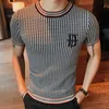 Herren-T-Shirts, britischer Stil, Thousand Bird Check Herren-T-Shirt, neue Stickerei, schlankes gestricktes T-Shirt, Herren-O-Ausschnitt, Homme, Social Club Outfits, Top-T-Shirts, T221006