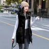 Women's Vests 0453 Black Grey White Pink Long Vest Waistcoat Women Zipper Warm Vest Coat Female Thick Down Cotton Sleeveless Jacket Hooded 221007