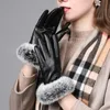 Winter-warme Touchscreen-Kaninchenhaar-Lederhandschuhe, Business-Fahrhandschuh für Damen