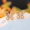 Boucles d'oreilles mignonnes femme cristal blanc pierre Vintage couleur argent mariage pour femmes luxe petit papillon