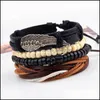 Charm Bracelets Fashion Vintage Wood Weave Punk Cuff Beads Charm Male Mens Blue Leather Women Bracelets Men Female Jewelry Accessorie Dhuo9