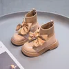 Stivali Calzino da ragazza Chunky Big Bowtie Elegant Cute Children Short Boot Pelle verniciata Inverno 26-36 Fashion Ship-on Kids Shoes 221007