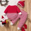 Occasioni speciali Prowow 0-18M My First Christmas Baby Outfits Boy Cartoon Deer PagliaccettoPantaloni con piedi a righeCappello Happy Year Baby Costume 2023 221007