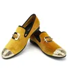 2022 New Gold Velvet chaussures Gold Toe Hommes Mocassins Fashion Party Wedding Dress Men's Flats a5