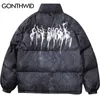 Herrarna ner parkas gonthwid graffiti bläck tie färgämne tryck bomull vadderad puffer parka jackor streetwear hip hop vinter casual punk rock hipster 221007