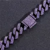 15MM Diamond Cuban Chain Micro Paved Purple Zircon Rapper Necklaces For Men Jewelry