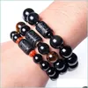 Brins de perles Obsidienne naturelle Brins de perles Designer de luxe Rainbow Eye Cylindre Bracelet Dragon et Phoenix Motif décoratif B Dhzin