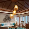 Pendant Lamps SGROW Simple Hanging Lamp For Living Room Dining Lampara Wicker And Bamboo Hand Knitted Lampshade Pendent Light Fixtures