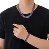 15MM Diamond Cuban Chain Micro Paved Purple Zircon Rapper Necklaces For Men Jewelry