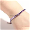 Charm Bracelets 1Pcs Big Crystal Bracelets With Zircon Sier Gold Bangle White Green Pink Purple Stone Women Girl Gifts Drop Delivery Dh3Mk