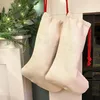 Sublimation Blank Christmas Decorations Linen Stocking Santa Drawstring Socks Home Decoration Tree Hanging Gift Bags for DIY Wholesale