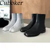 Boots Genuine Leather Women Ankle Black Split Toe Motorcycle For Men High Quality Runway Couple Womens Botas 221007