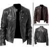 Chaqueta de moda para hombre de imitación de cuero para hombre Slim Fit Stand Collar PU Masculino Anti-viento Motocicleta Solapa Diagonal Cremallera S Hombres 221007