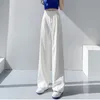 Bayan Pantolon Capris Retro Düz Renk Vahşi Düz Geniş Bacak Pantolon Kadın Bahar Kore Moda Yüksek Bel Sıradan Uzun Pantolon 221007