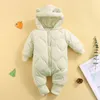 Strampler FOCUSNORM 3 Farben Winter Baby Mädchen Jungen Daunen Overall Solide Dickes Ohr Mit Kapuze Lange Ärmel Zipper Strampler Outfits 0-18M 221007