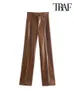 Kadın pantolon capris trafı kadın moda sahte deri düz vintage yüksek bel fermuar sinek dişi pantolon mujer 221007