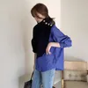 女性のセーターTwotwinstyle韓国のパッチワークプリント女性用のストライプセータータートルネック長袖カジュアルな女性ファッション服221007