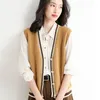 Women's Vests 3933 Black Grey Khaki Knitted Sweater Vest Women Vneck Cardigan Knit Vest Sleeveless Slim Korean Style Short Vest Waistcoat 221007