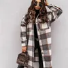 Kvinnors ull blandar kvinnor vinter ullrockar kvinnlig rutig tryck retro varm tjock l￥ngjacka yttre koreansk stil outwear manteau femme hiver 221007