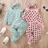 Kledingsets 0 24m Babymeisjes Kleding Set Hartafdruk Ronde Nek Lange vliegende mouwen Tops met informele broek en booghoofdband 221007