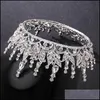 Hoofdbanden bruiloft Bridal FL Kroon rond Tiara Crystal Rhinestone Hoofdband Haaraccessoires Sieraden Koppel Roodblauw Diamond prom 24 DHVG0