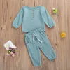 Clothing Sets 0-5Y Infant Baby Cotton Linen Clothes Autumn Boys Girls Button Long Sleeve T-shirt TopLong Pants Solid 2pcs Outfits 221007